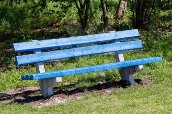 Blue bench in a public park, the Netherlands