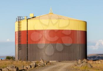 Colorful storage tank in the south of Iceland