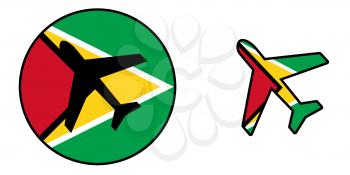 Nation flag - Airplane isolated on white - Guyana