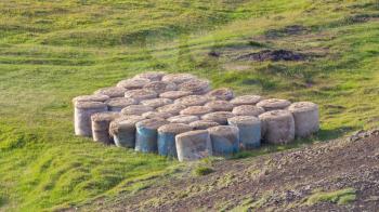 Round hay bales in plastic wrap cover - Iceland