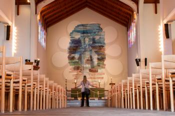 SKALHOLT, ICELAND - JULY 25: Interior of the modern Skalholt cathedral. It was completed in 1963, is pictured on July 25, 2016 and is situated on one of Iceland's most historic sites.