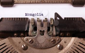 Inscription made by vintage typewriter, country, Mongolia