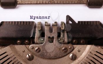 Inscription made by vinrage typewriter, country, Myanmar