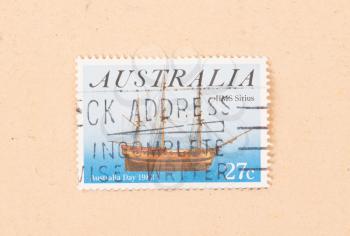 AUSTRALIA - CIRCA 1983: A stamp printed in Australia shows an image of the HMS Sirius, circa 1983