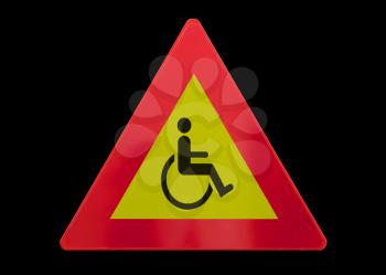 Traffic sign isolated - Man in wheelchair - On black