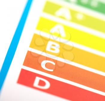 Energy label sticker, efficiency rating, isolated on white - Selective focus on label C