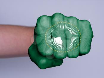 Very hairy knuckles from the fist of a man punching - African Union