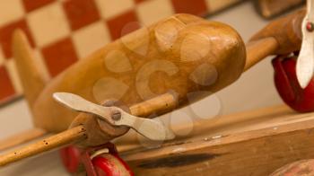 Wooden airplane, small toy - Selective focus on the prop