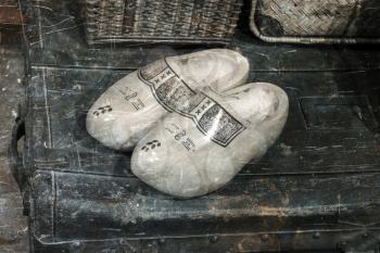 Dutch wooden shoes in a very old house