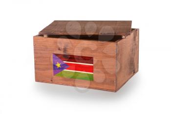 Wooden crate isolated on a white background, product of South Sudan