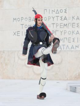 Athens, Greece - October 24, 2017: Evzones in front of the Tomb of the Unknown Soldier