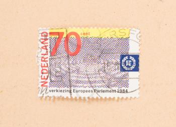 THE NETHERLANDS 1980: A stamp printed in the Netherlands shows holland as part of Europe, circa 1980