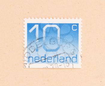 THE NETHERLANDS 1980: A stamp printed in the Netherlands shows it's value of 10 cents, circa 1980