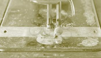 Antique, vintage sewing machine close-up, selective focus