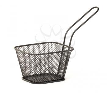 Small wire frying basket isolated on white background