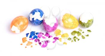 Painted eggs, easter - Isolated on a white background