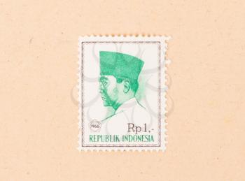 INDONESIA - CIRCA 1966: A stamp printed in Indonesia shows president Soekarno, circa 1966