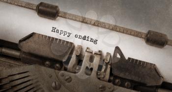 Vintage typewriter, old rusty and used, Happy ending