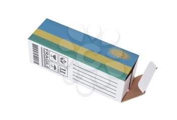 Concept of export, opened paper box - Product of Rwanda