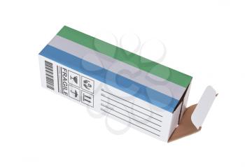 Concept of export, opened paper box - Product of Sierra Leone