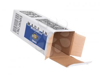 Concept of export, opened paper box - Product of Wisconsin
