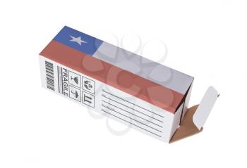 Concept of export, opened paper box - Product of Chile