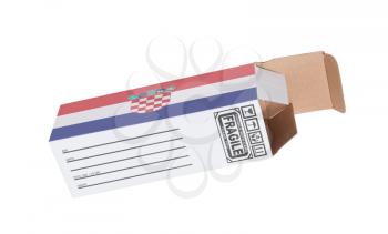 Concept of export, opened paper box - Product of Croatia
