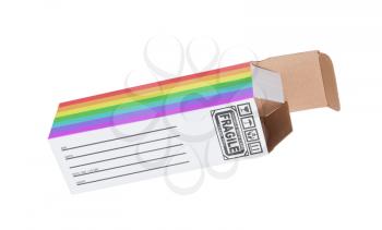 Concept of export, opened paper box - Rainbow flag