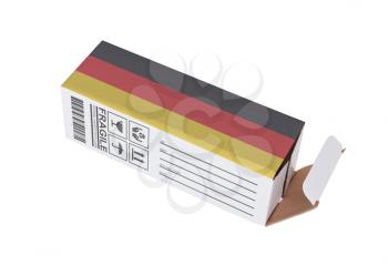 Concept of export, opened paper box - Product of Germany