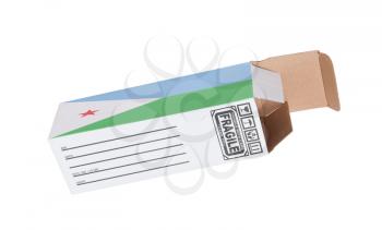 Concept of export, opened paper box - Product of Djibouti
