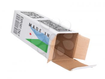 Concept of export, opened paper box - Product of Djibouti