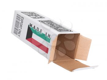 Concept of export, opened paper box - Product of Kuwait
