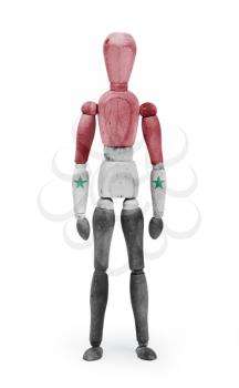 Wood figure mannequin with flag bodypaint on white background - Syria