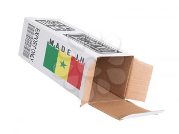 Concept of export, opened paper box - Product of Senegal