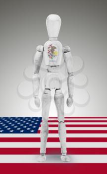Old wood figure mannequin with US state flag bodypaint - Illinois