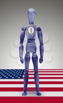 Old wood figure mannequin with US state flag bodypaint - Kentucky