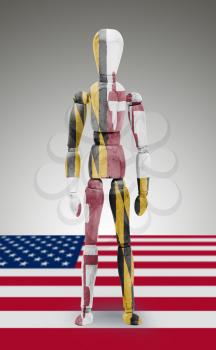 Old wood figure mannequin with US state flag bodypaint - Maryland