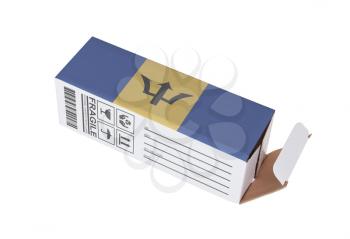 Concept of export, opened paper box - Product of Barbados