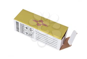 Concept of export, opened paper box - Product of New Mexico
