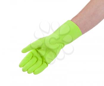 Latex glove for cleaning on hand - isolated on white