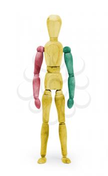 Wood figure mannequin with flag bodypaint on white background - Guinea