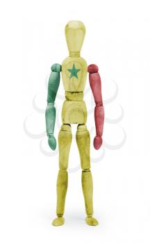 Wood figure mannequin with flag bodypaint on white background - Senegal