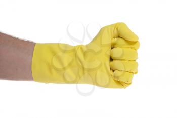 Rubber glove isolated on white, making fist