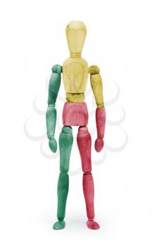 Wood figure mannequin with flag bodypaint on white background - Benin
