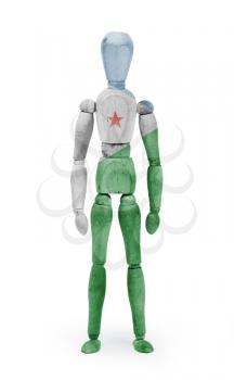 Wood figure mannequin with flag bodypaint on white background - Djibouti