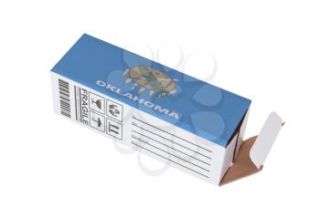 Concept of export, opened paper box - Product of Oklahoma