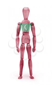 Wood figure mannequin with flag bodypaint on white background - Maldives