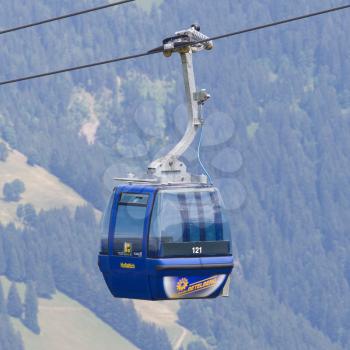 Lenk im Simmental, Switzerland - July 12, 2015: Ski lift in mountain during the summer. The village is located in the canton Bern, Lenk, August 12, 2015