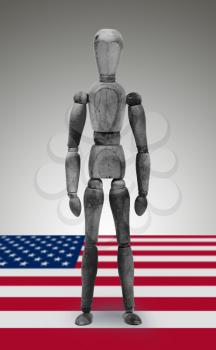 Jointed wooden mannequin isolated on white background, USA black