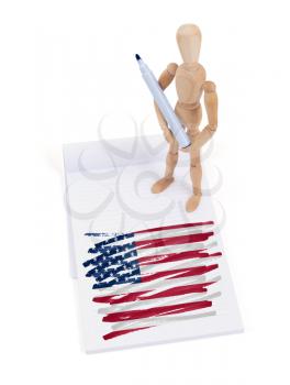 Wooden mannequin made a drawing of a flag - USA